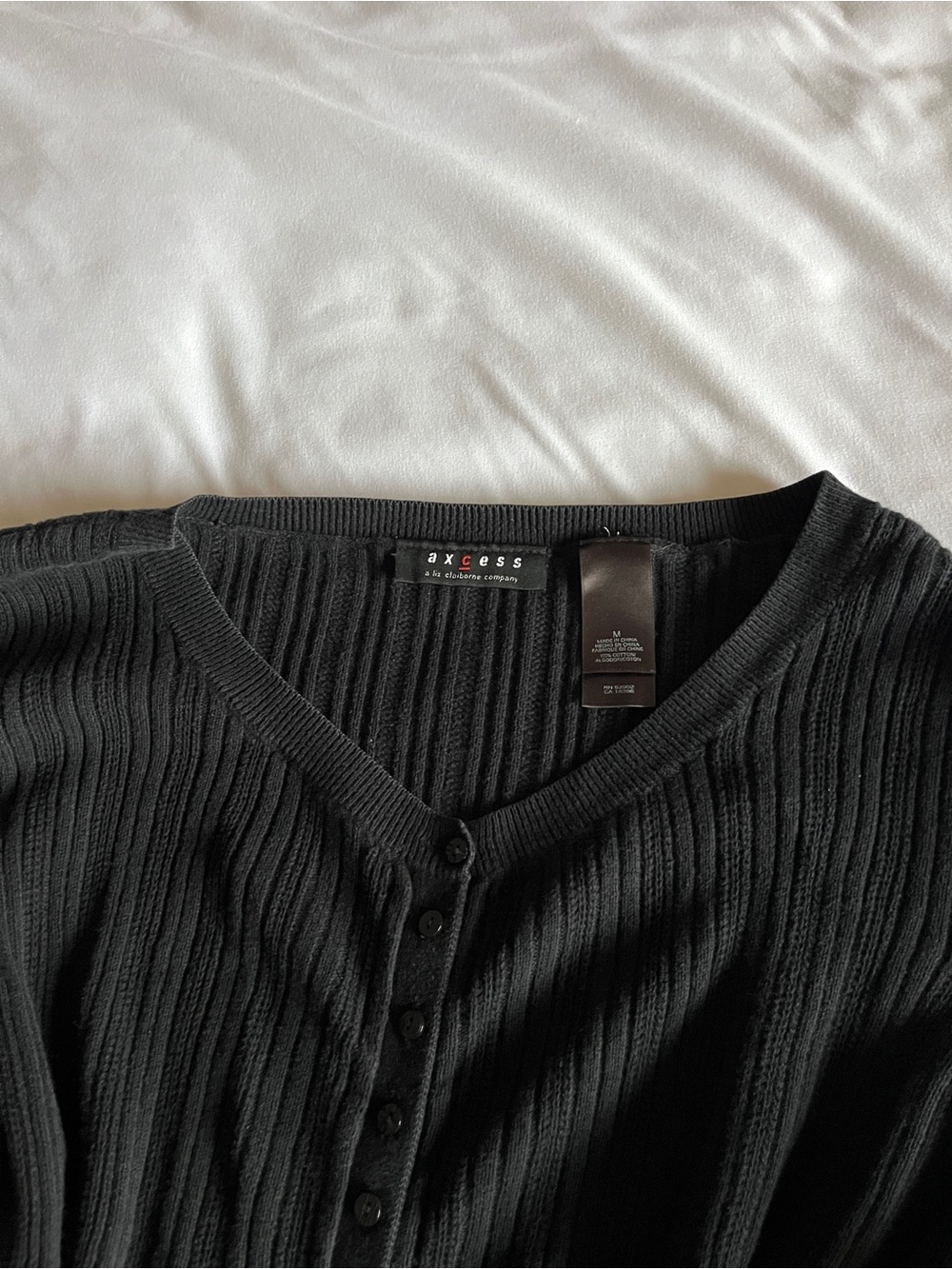 Axcess Black Ribbed Button-Front Long Sleeve Top - Picture 2 of 16